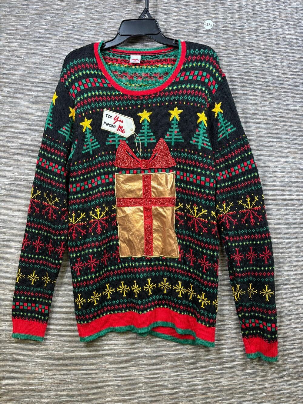 Holiday Time Sweater Mens Large Black Fair Isle Gift Present Ugly Christmas